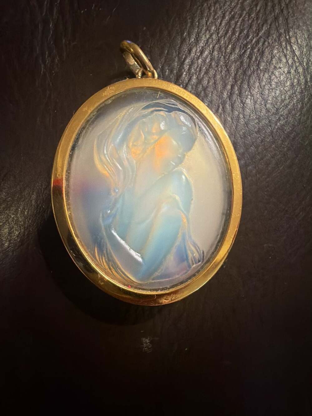 Lalique Clemence Opalescent Crystal Oval Cameo Pendant